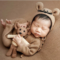 Newborn Child Hat Clothes Doll With Mouse Set