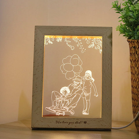 3D LED Photo & Text Custom Table Lamp Wood Photo Frame