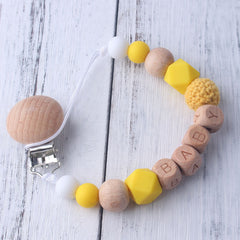 Wood Silicone Beads Pacifier Clip for Baby