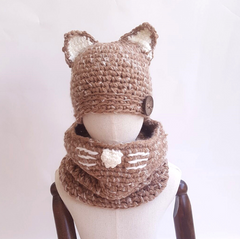 Knit hat children's animal cat ears set hat