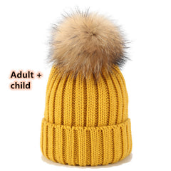 Wild Raccoon Real Hair Ball Knitted Hat