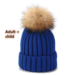 Wild Raccoon Real Hair Ball Knitted Hat